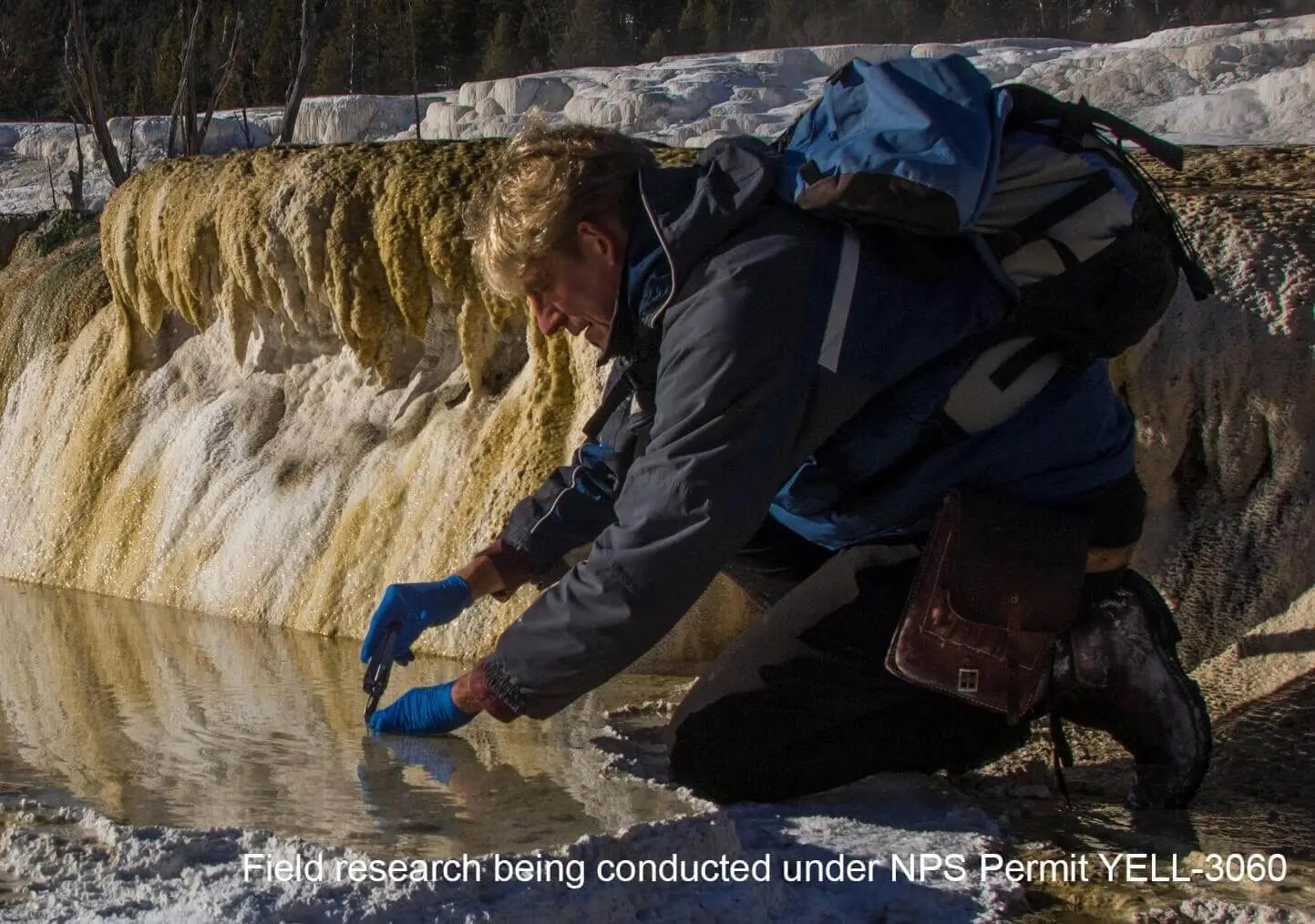 Dr. Bruce Fouke collecting samples in Yellowstone (Permit YELL-3060)