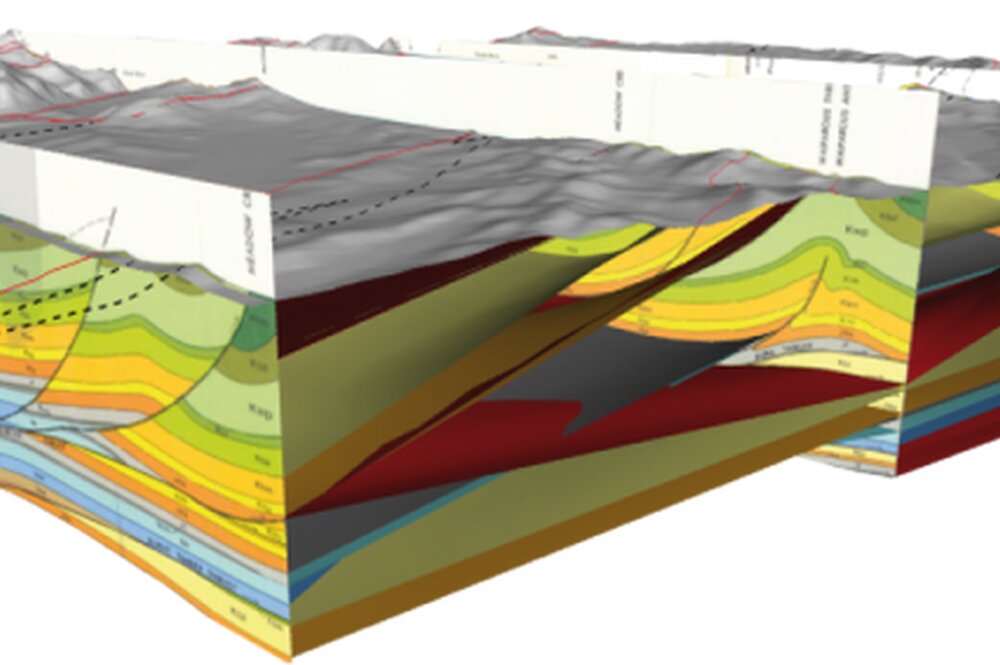 Block diagram showing sedimentary layers and structure.