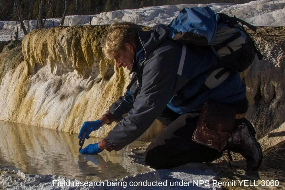 Dr. Bruce Fouke collecting samples in Yellowstone (Permit YELL-3060)