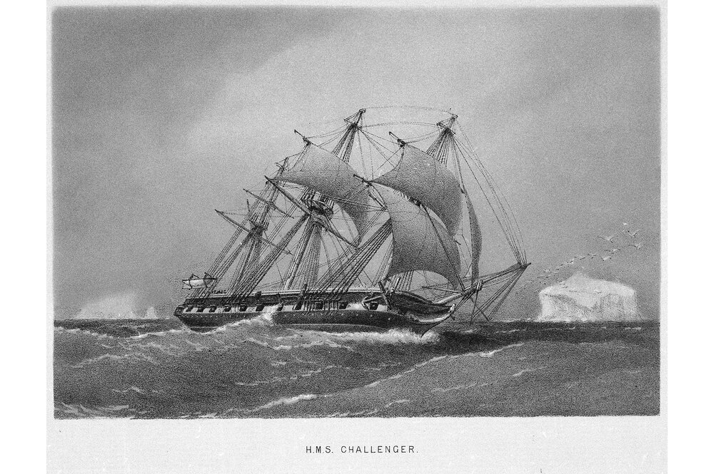 An old drawing of the HMS Challenger.