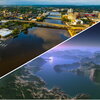 A side by side of an aerial shot of the Rock River in Rockford and a 3D rendering of rivers on Titan.